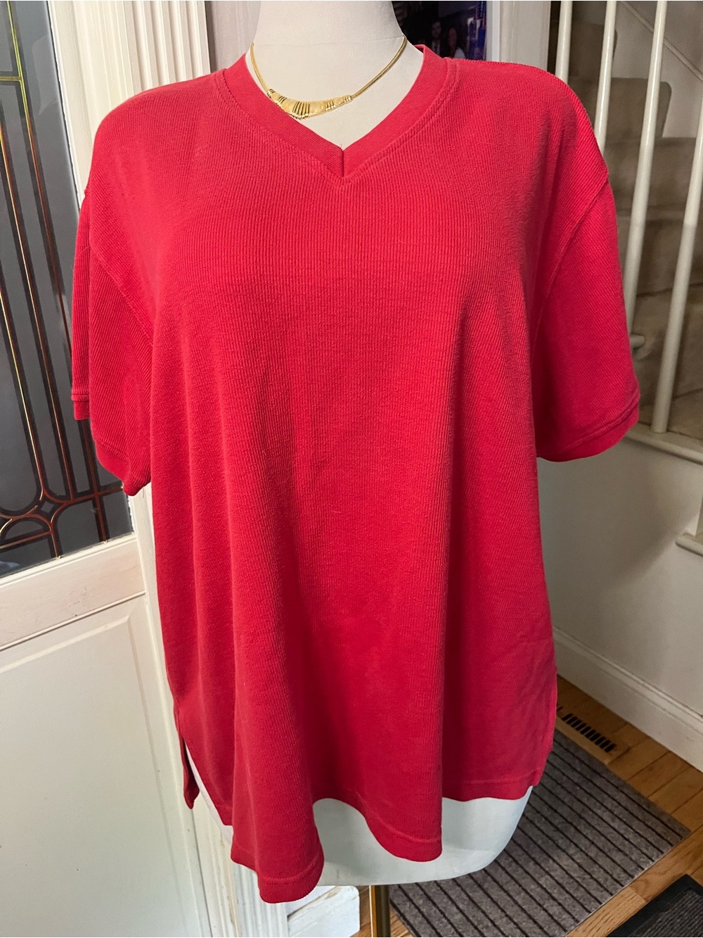 CC Hughes Y2K Red Ribbed V Neck Top Plus Size 22W